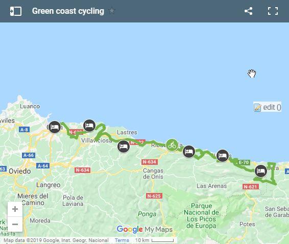 Map des côtes d'Asturies à vélo 