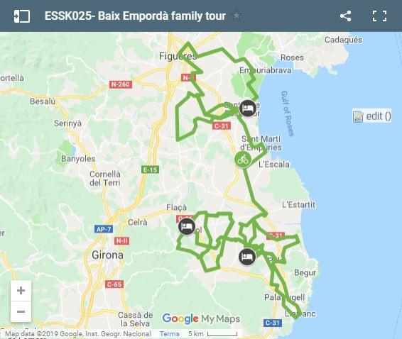 Carte des pistes cyclables pour les enfants de Baix Empordá